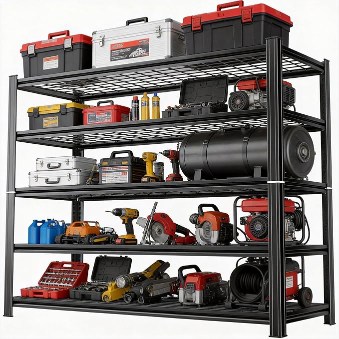 Metal Wire Garage Shelving Unit, Heavy Duty Adjustable Storage Shelves, Steel Shelving, 3000 lbs Capacity, Industrial Shelves for Heavy Tools and Equipment, 5Tier-47.2" Wx 23.6" Dx 71.2" H