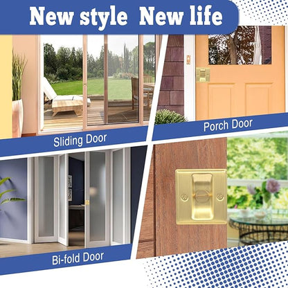 HOMOTEK 4 Pack Privacy Sliding Door Lock with Pull - Replace Old Or Damaged Pocket Door Locks Hardware Quickly and Easily, 2-3/4”x2-1/2”, for 1-3/8” Thickness Door, Brushed Brass