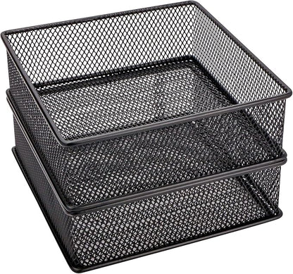 Annova Mesh Stackable Drawer Cabinet and Shelf Organizer Bins Storage Basket School Office Supply Holder Tray- Set of 2 (Black, 6x6x2 Inch)