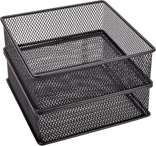 Annova Mesh Stackable Drawer Cabinet and Shelf Organizer Bins Storage Basket School Office Supply Holder Tray- Set of 2 (Black, 6x6x2 Inch)