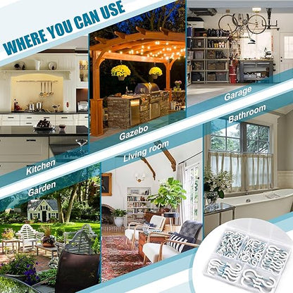 110Pcs Premium Screw Hooks, 5 Sizes White Vinyl Coated Cup Hook, from1/2 in Small Hooks to 1-1/2 in Ceiling Hooks Heavy Duty, Screw in Hooks for Hanging Plants, String Lights