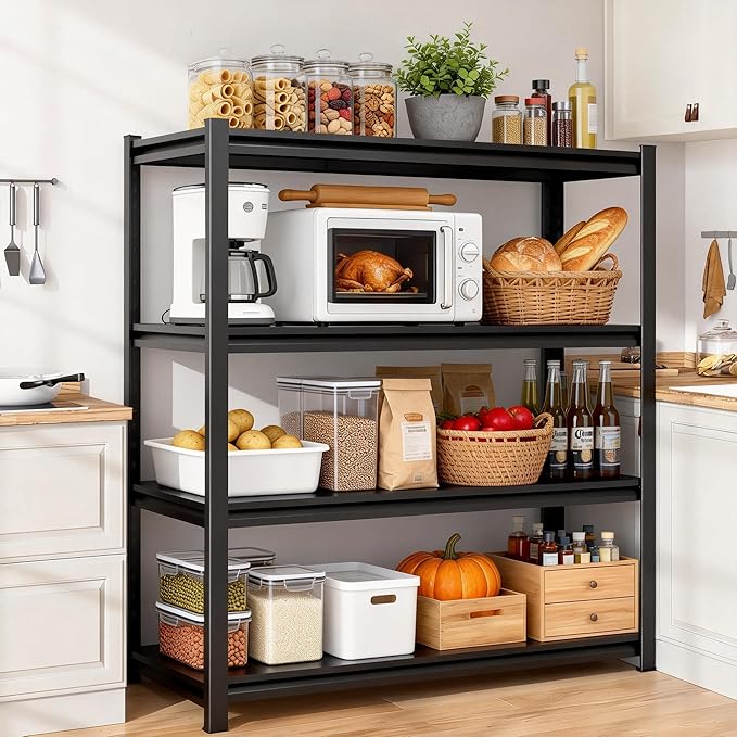 Kitchen Storage Shelves, 54''H*31''W Microwave Stand, Adjustable Metal Shelving, 1600LBS Bakers Rack, Black Kitchen Shelf, 4-Tier Shelving Unit for Bathroom, Pantry, Laundry, Closet, Garage