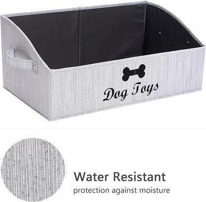 Geyecete Foldable Fabric Dog Toy Storage Box - Collapsible Basket with Handle, Organizer for Large Dog Toys (Slub Gray-DOG)