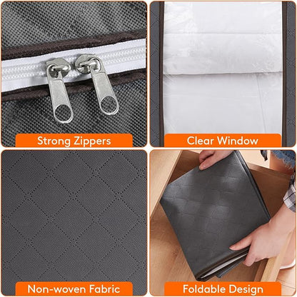 Lifewit 3 Pack 100L Clothes Storage Bins with Lids, Foldable Blanket Storage Bags with Zippers, Clear Window and Reinforced Handles, Closet and Organization for Clothing, Sweater, Comforter, Bedding