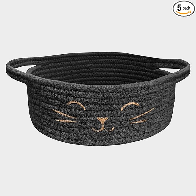 9.8" x 4" Small Cat Toy Basket - Gift Baskets Empty for Baby Shower Baby Baskets for Nursery Cute Woven Rope Storage Basket for Home Décor , Dog Toy Basket Black Easter basket