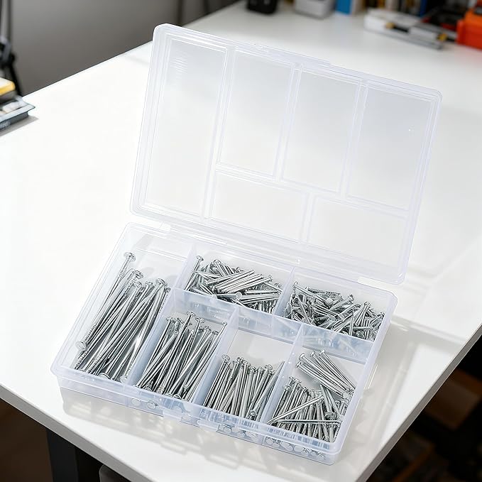 280 Pcs Nail Assortment Kit, 6 Sizes Finishing Nails for Hanging Pictures, Maximum Length 2 Inches Galvanized, Long and Small Nails for Wall Art