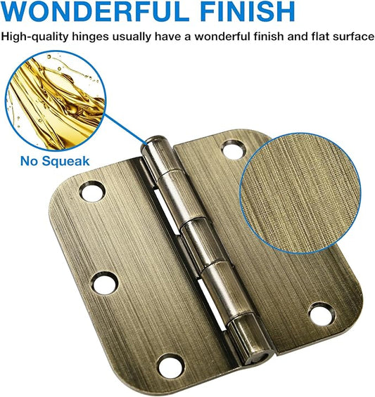 TDCHINGES 3 Pack Antique Brass Door Hinges 3.5 Inch Black Interior 3 1/2" Rounded 5/8" Radius Easy Install Standard Residential Bedroom Indoor for Doors 3 ½" Hardware Control House Home Decor