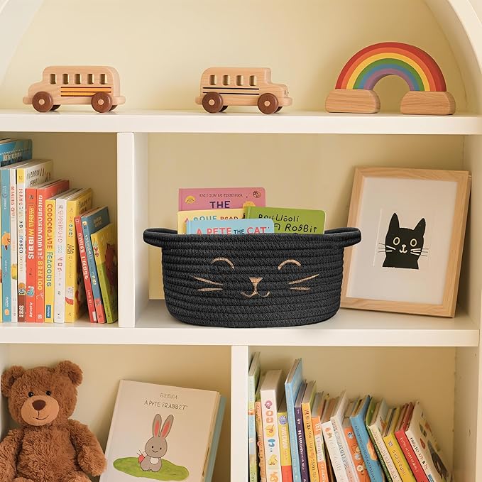 9.8" x 4" Small Cat Toy Basket - Gift Baskets Empty for Baby Shower Baby Baskets for Nursery Cute Woven Rope Storage Basket for Home Décor , Dog Toy Basket Black Easter basket