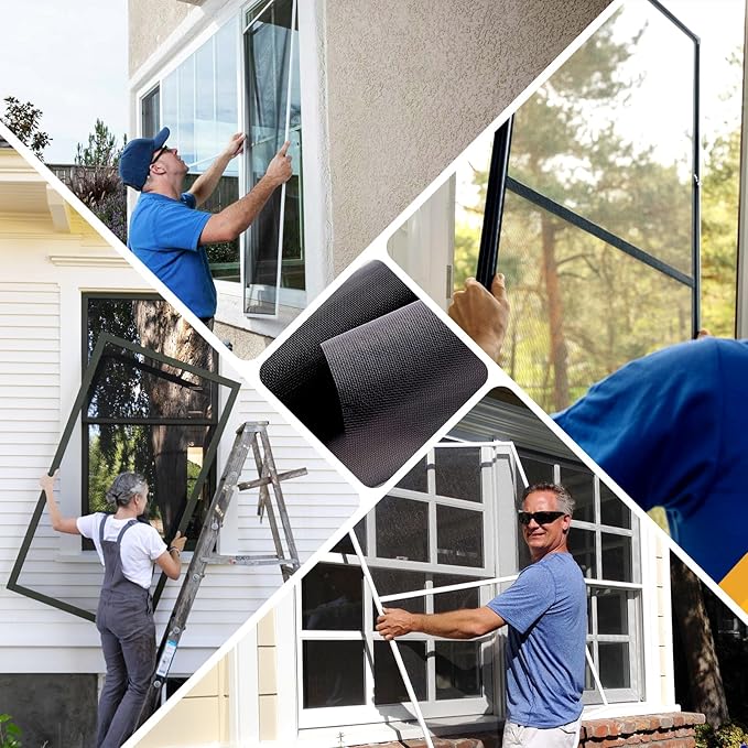 King&Charles Window Screen Door Mesh, Window Screen Replacement/Repair Kit, 48”x118” Fiberglass Black Mesh, Durable&Visibility & Cuttable & Washble, Easy to Replace/Install/DIY