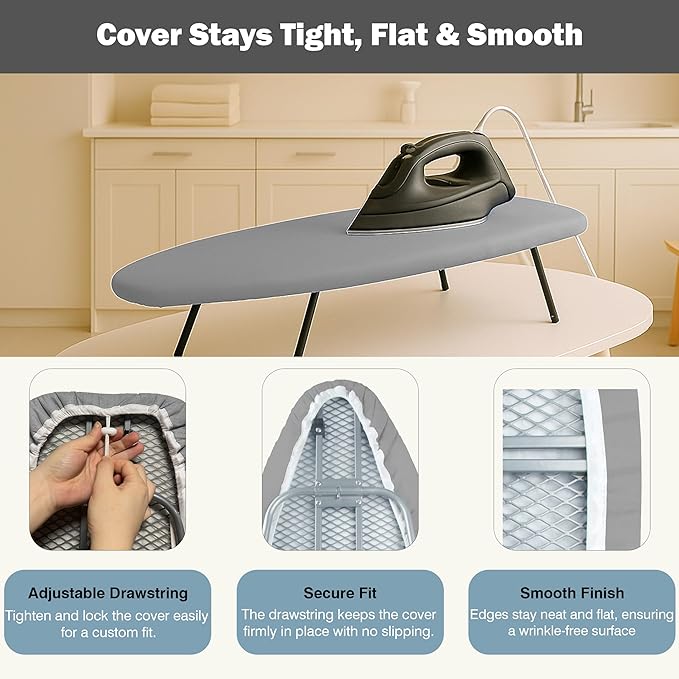 Small Ironing Board Cover and Pad 12.5"x30" Small Iron Board Cover with Padding,Tabletop Mini Ironing Board Cover and Pad Small Size, Cotton Canvas, Heat Resistant, Drawstring Gray