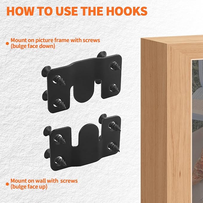 Stainless Steel Flush Mount Bracket, Interlocking Heavy Duty Photo Frame Hook, Interlocking Furniture Connector for Hanging Headboards Large Picture Display Wall Mount Hardware (Black, 4 Pairs)