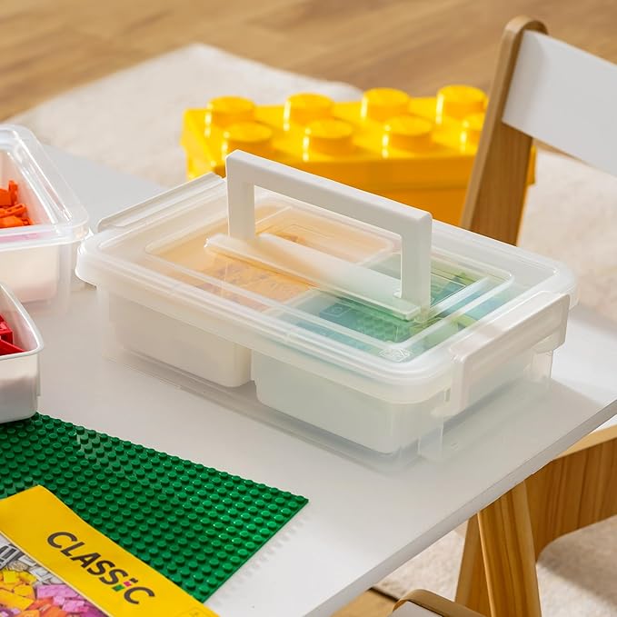 IRIS USA 1 Qt. Plastic Storage Bins with Lids, 2 Pack, Craft Storage Container, Sensory Bin, Organizing Containers for Home, Office & Art Supplies, Stackable, White