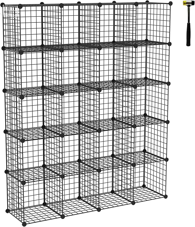 C&AHOME Wire Cube Storage, 20-Cube Organizer Metal, Wire C Grids Storage, Storage Bins Shelving, Modular Bookshelf Shelf, Closet Cabinet Ideal for Home, 48.4”L x 12.4”W x 60.6”H Black UWCSM20B