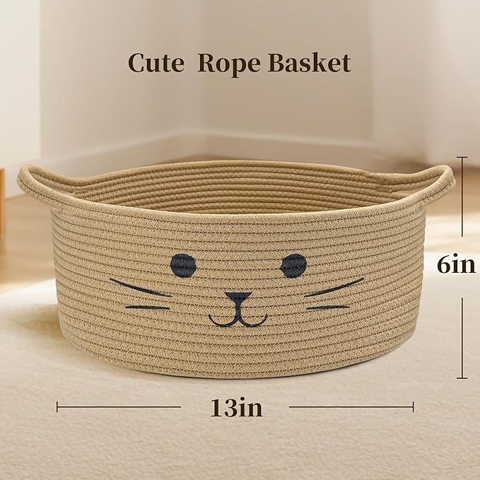 Large Cat Toy Basket - Baskets for Gifts Empty for Baby Shower Baby Baskets for Nursery Cute Woven Rope Storage Basket for Home Decor, Dog Toy Basket Jute Easter basket, 13" D x 6" H