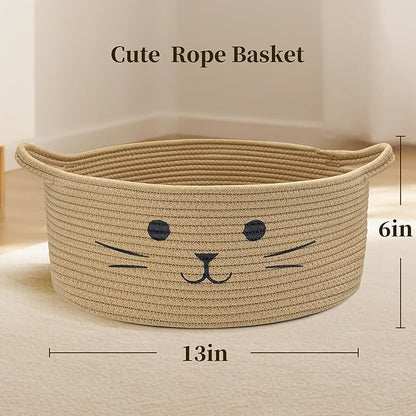 Large Cat Toy Basket - Baskets for Gifts Empty for Baby Shower Baby Baskets for Nursery Cute Woven Rope Storage Basket for Home Decor, Dog Toy Basket Jute Easter basket, 13" D x 6" H