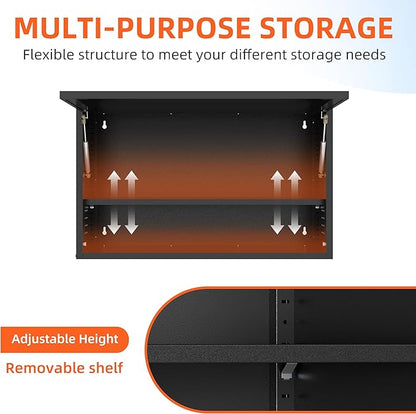 Garage Wall Cabinet, Floating Metal Wall Cabinet with Up-Flip Door and Shelves,19.7''H Hanging Wall Mounted Storage Cabinet for Garage, Warehouse, Workshop, RV