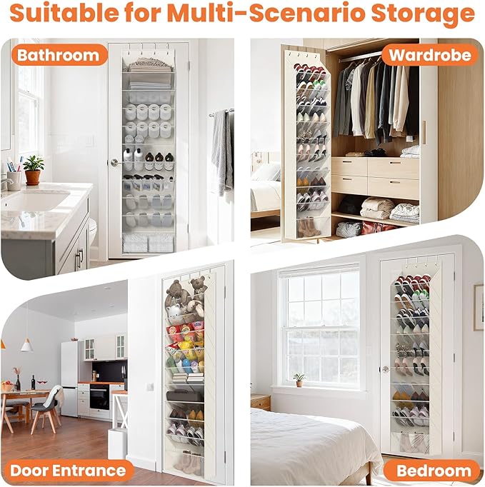 10-Tier Over The Door Organizer, Space Saving Hanging Shoes Organizer and Storage Unit, Organizer for Closet, Bedroom, Entryway, White