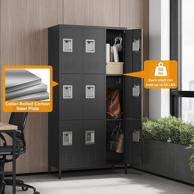 Letaya Metal Lockers for Employees-9 Door Storage Locker with Shelves and Lockable Steel Cabinet for School,Gym,Office,Staff(Black, 9 Door)