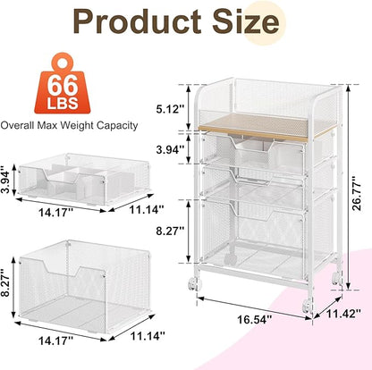 Rolling Makeup Cart Organizer with 3 Drawers, Floor Skincare Organizers with Wheels, Cosmetics Display Cases, Vanity Storage Organizer for Skin Care Perfume Nail Polish, White