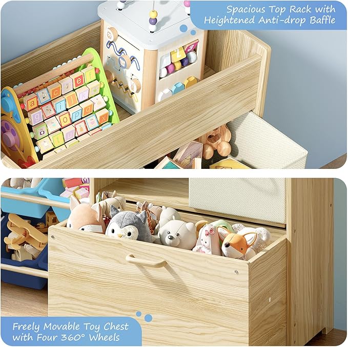 Toy Storage Organizer for Kids, 9-Bin Toy Organizer with 2-Drawers,Movable Toy Chest and Top Rack, Kids Bookshelf and Toy Storage for Playroom, Bedroom, Nursery, Blue