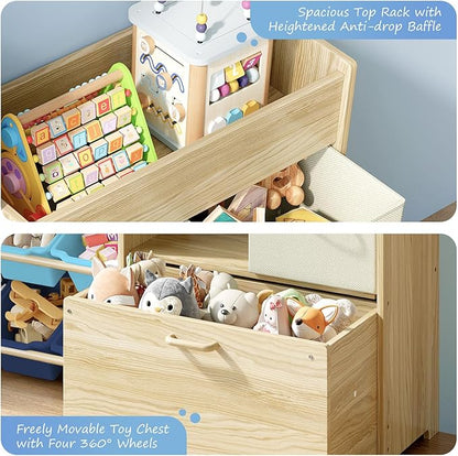 Toy Storage Organizer for Kids, 9-Bin Toy Organizer with 2-Drawers,Movable Toy Chest and Top Rack, Kids Bookshelf and Toy Storage for Playroom, Bedroom, Nursery, Blue