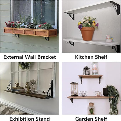 HOME MASTER HARDWARE Decorative Shelf Brackets 5x3-1/2 in Wall Mounted Floating Shelf Bracket L Heavy Duty Support Corner Brace Joint Right Angle Bracket for DIY Open Shelving with Screws Black 4 Pcs