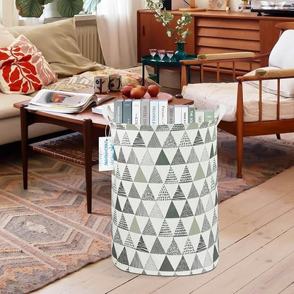 LANGYASHAN Laundry Basket Canvas Fabric Collapsible Organizer Basket for Storage Bin Toy Bins Gift Baskets Bedroom Clothes Children Nursery Hamper (Grey triangle)