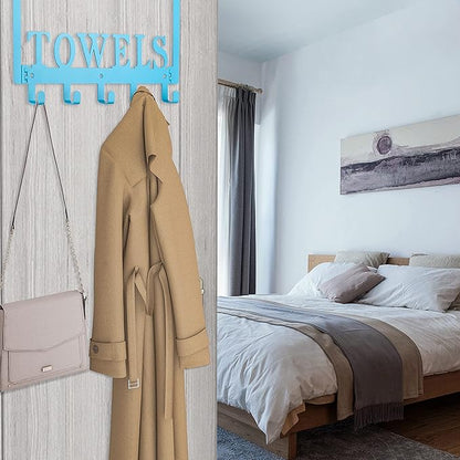 Over The Door Towel Holder - Hooks & Rack for Bathroom, Robe & Beach Towels (Blue)