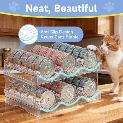 Cat Food Can Organizer,Can Organizer for Pantry,2-Layers Transparent Cat Food Organizer Container Holds 36 (3.5oz) Cans,Canned Cat Food Organizer and Storage for Countertop Kitchen Cabinet