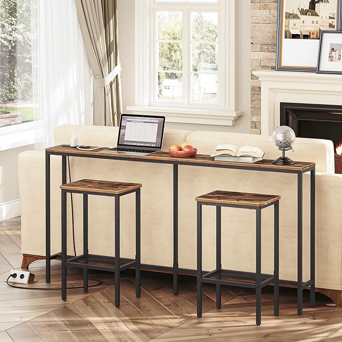 63" Console Table with Power Outlet, Narrow Sofa Table, Industrial Entryway Table with USB Ports, Behind Couch for Entryway, Hallway, Foyer, Living Room, Bedroom, Rustic Brown CTHR16E01Z