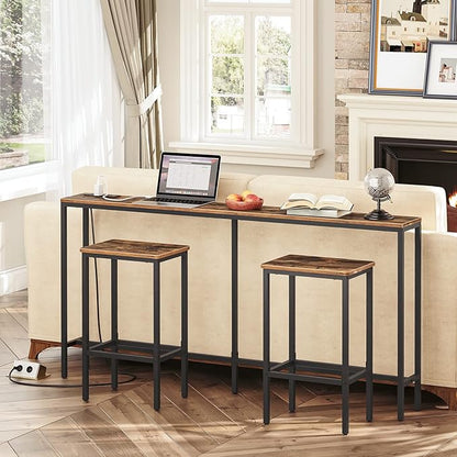 63" Console Table with Power Outlet, Narrow Sofa Table, Industrial Entryway Table with USB Ports, Behind Couch for Entryway, Hallway, Foyer, Living Room, Bedroom, Rustic Brown CTHR16E01Z
