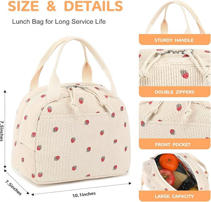 Bluboon Lunch Bag for Women Men Cute Corduroy Lunch Tote Bags Reusable Insulated Lunch Box Large Capacity Reusable Insulated Cooler for Work Picnic or Travel