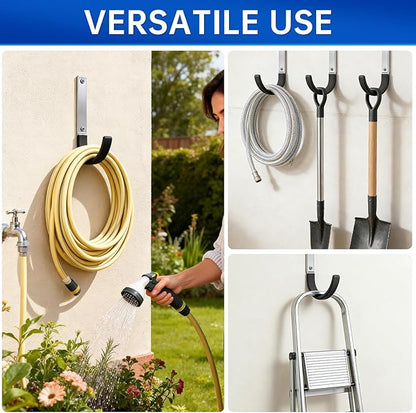 Heavy Duty Steel Garage Hooks,Garage Storage Utility Hooks,Heavy Duty Garage Garden Tool Organizer,Steel Wall Mount Hooks, Garden Hose Hanger, Black U Hooks (Dark Brown-4PC)