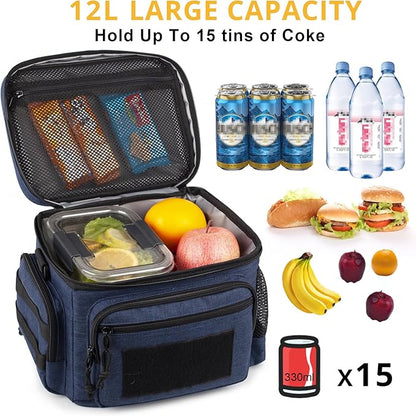 Lunch Box for Men, Tactical Lunch Bag MOLLE Webbing Leakproof Insulated Lunch Cooler Women Adult Meal with Adjustable Shoulder Strap Lunch Pail (Blue)