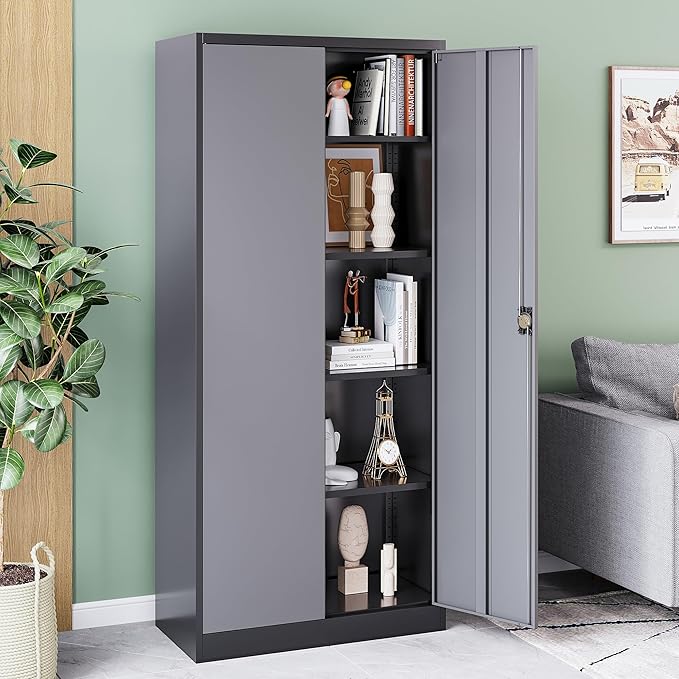 Metal Garage Storage Cabinet,71" H Tall Tool Cabinet with 2 Doors and 5 Adjustbale Shelves,Lockable Tool Cabinet for Garage,Basement,Home Office