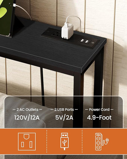 78.7" Narrow Console Table with Power Outlet 7.1" Skinny Sofa Long Behind Couch Table with Charging Station for Hallway, Living Room Black TXG20UBB