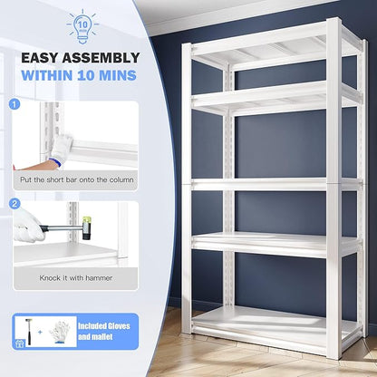 Raybee 72''H Garage Shelving Heavy Duty Storage Shelves Load 2010LBS Adjustable 5 Tier Metal Shelving White Garage Sheves Pantry Shelf for Kitchen Closet 72''H*31.7''W*16.3''D, 4 Pack
