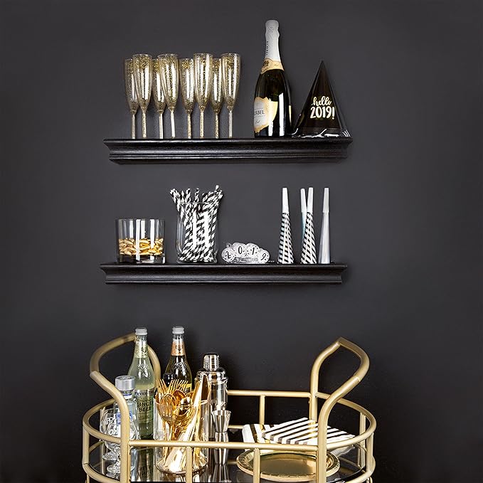 HIGH & MIGHTY 515655 Decorative 18" Floating Shelf Holds up to 15lbs, Easy Tool-Free Dry Wall Installation, Beveled, eCommerce Packaging, Black