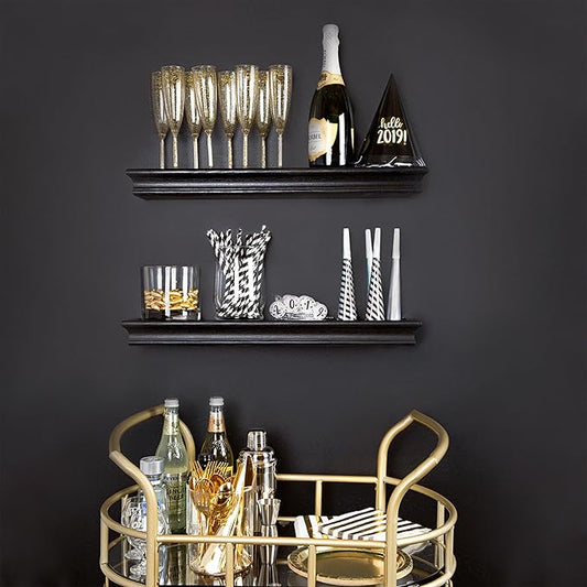 HIGH & MIGHTY 515655 Decorative 18" Floating Shelf Holds up to 15lbs, Easy Tool-Free Dry Wall Installation, Beveled, eCommerce Packaging, Black
