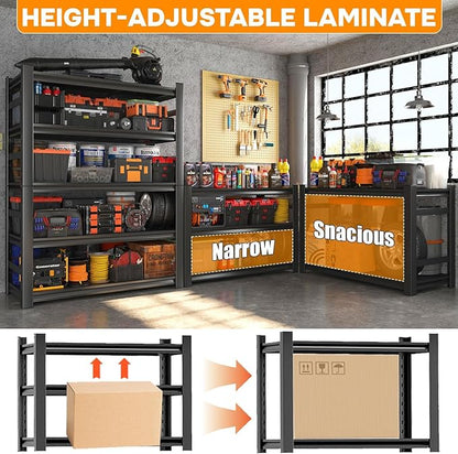 72" H Metal Garage Shelving Unit 3000LBS Heavy Duty Storage Shelves 5 Tier Adjustable Metal Shelf for Garage Kitchen Warehouse Pantry Basement, 72" H*36" W*14" D, Black