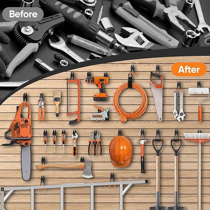 Nacial 16 Pack Garage Hooks Heavy Duty, Utility Steel Garage Storage Hook with 2 Extension Cord Storage Straps, Utility Garage Wall Mount Hooks for Hanging Bike, Ladder and Garden Tools, Orange