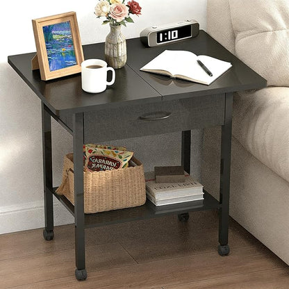Large 22" x 15" Under Desk Printer Stand, 2-Tier Shelf Printer Table with Storage Fabric Drawer and Wheels, Rolling Cart for Home Office Fits 3D Printer, Scanner (Black)