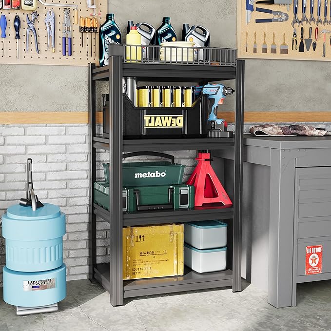 32"W Metal Garage Shelving Unit, Heavy Duty Adjustable Storage Rack, Steel Shelving, Industrial Metal Shelves for Heavy Tools and Equipment, Ideal for Garage, Basement, Kitchen 4-Tier 44"Hx32"Wx14"D