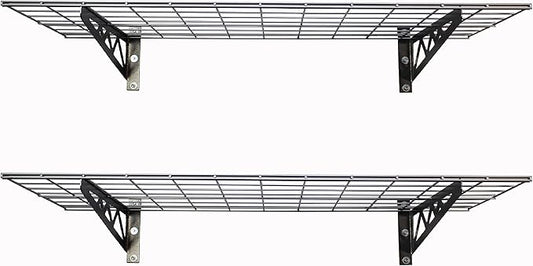 SafeRacks Garage Wall Shelves - 2-Pack 24"x48" Mountable Shelving Units for The Garage, Pantry or Utility Closet, Heavy Duty Steel Shelf with Bike Accessory Hooks, 500lb Capacity, Color: Hammertone