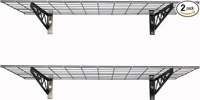 MonsterRax | Garage Wall Shelf Two-Pack White or Hammertone | Three Size Options | Includes Bike Hooks | 500lb Weight Capacity (Hammertone, 24"x48")