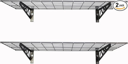 MonsterRax | Garage Wall Shelf Two-Pack White or Hammertone | Three Size Options | Includes Bike Hooks | 500lb Weight Capacity (Hammertone, 24"x48")