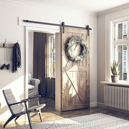 SMARTSTANDARD 6.6 Feet Heavy Duty Sturdy Sliding Barn Door Hardware Kit -Smoothly and Quietly -Easy to Install -Includes Step-by-Step Installation Instruction Fit 40" Wide Door Panel (J Shape Hanger)