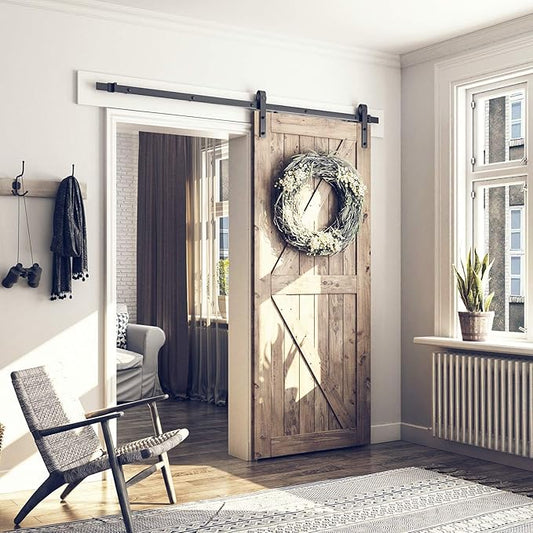 SMARTSTANDARD 6.6 Feet Heavy Duty Sturdy Sliding Barn Door Hardware Kit -Smoothly and Quietly -Easy to Install -Includes Step-by-Step Installation Instruction Fit 40" Wide Door Panel (J Shape Hanger)