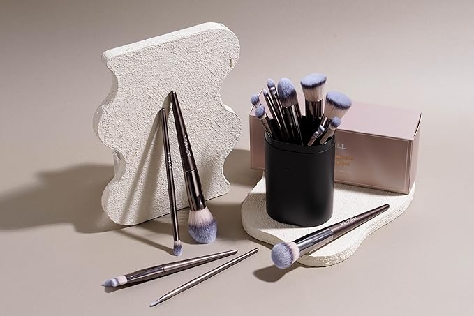 BS-MALL Makeup Brush Set 18 Pcs Premium Synthetic Foundation Powder Concealers Eye shadows Blush Makeup Brushes with black case (Coffee)