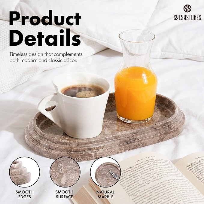 Marble Tray 9.75 Inch Handmade Bathroom Tray for Countertop Décor - Decorative Trays for Perfume, Candles, Jewelry & Vanity Accessories